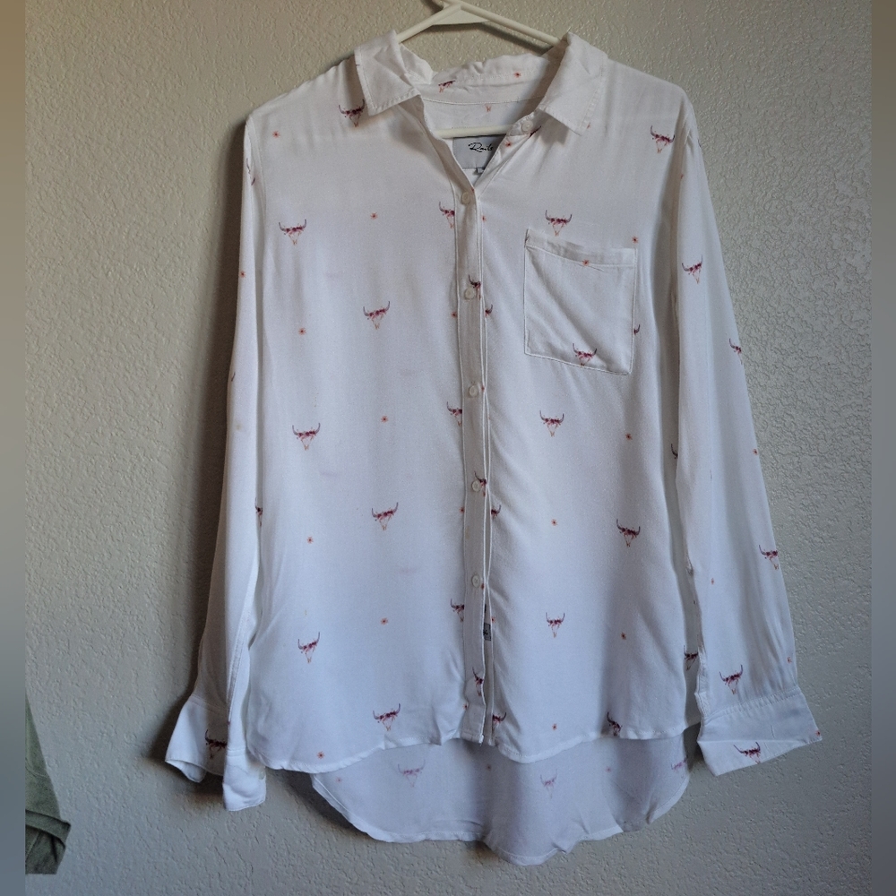 Rails Rosci Indio Bull Skull Western Print Long Sleeve Button Down Top Size XS
